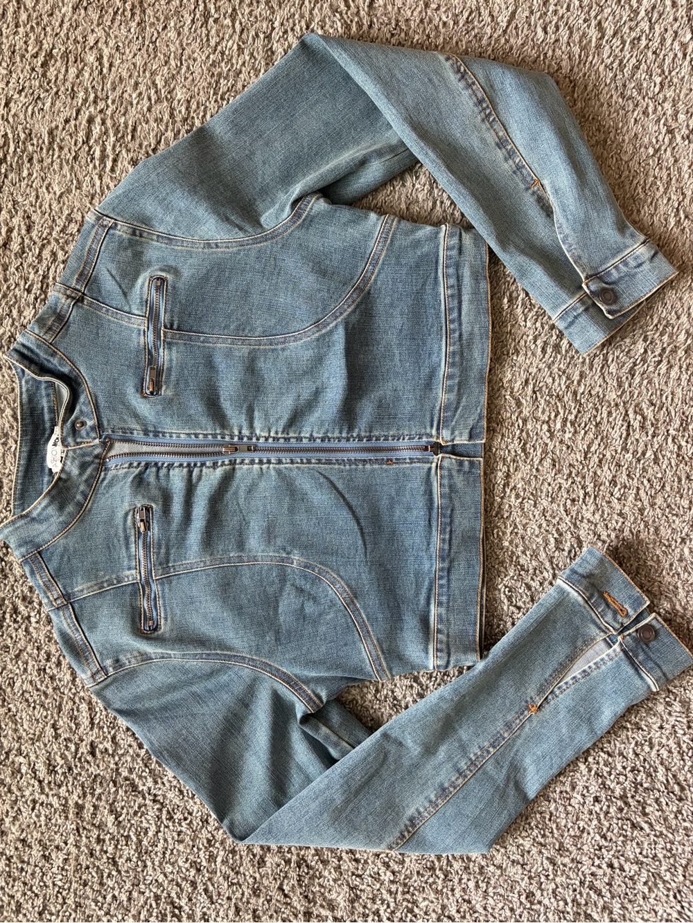 Fashion Nova Light Blue Denim Jacket and Pant SET- Zipper Front /Brand New